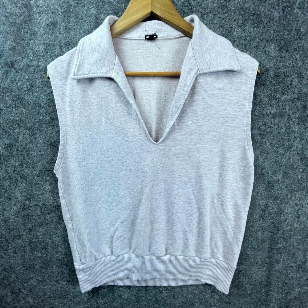 Monrow Sweatshirt Vest Womens Medium Gray Stretch Athleisure Workout Gym Collar